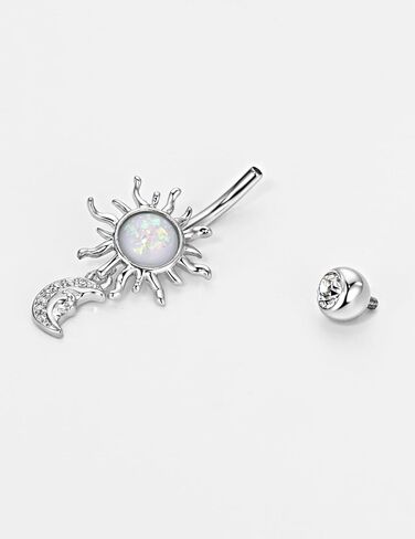 14 Gauge 316L Surgical Steel Belly Button Ring Opal Sun Dangling Belly Ring Moon Piercing Jewelry Barbells Clear Cubic Zirconia Navel Rings Silver Screw Bar 10 mm Screw on Piercing Stud Ball End 14G in Saudi Arabia