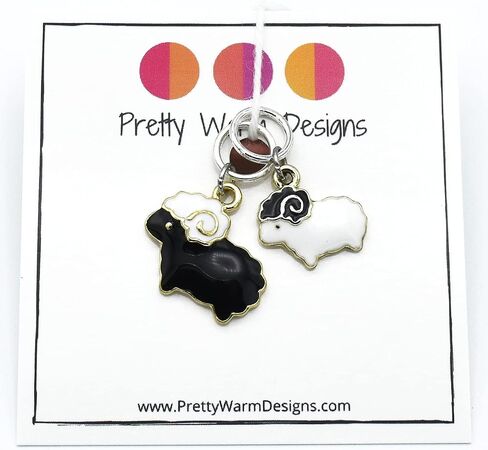 Black and White Sheep Stitch Markers for Knitting | Handmade by Pretty Warm Designs in Saudi Arabia