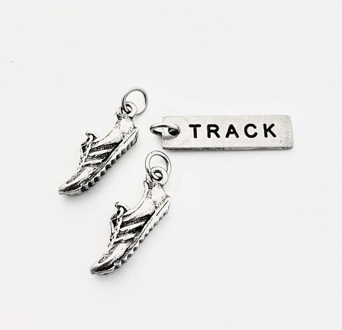 Pewter Running SHOE TRACK Charm Set - Pair of Running Shoe Charms - 2 Pewter Running Shoe Charms and 1 Pewter TRACK Charm in Organza Bag - All Pewter Track Charm in Saudi Arabia