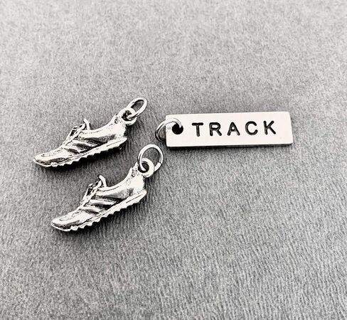 Pewter Running SHOE TRACK Charm Set - Pair of Running Shoe Charms - 2 Pewter Running Shoe Charms and 1 Pewter TRACK Charm in Organza Bag - All Pewter Track Charm in Saudi Arabia