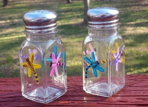 Dragonfly Multi Color Glass Hand Painted Salt and Pepper Shakers Set in Kuwait