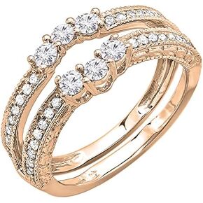 مجموعة Dazzlingrock 0.60 قيراط (ctw) خاتم زفاف معزز بحماية مزدوجة من الألماس الأزرق والأبيض المستدير للنساء (0.60 قيراط، اللون I-J، الوضوح I1-I3) باللون الذهبي in Kuwait