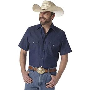 قميص عمل رعاة البقر للرجال من Wrangler ذو قصة غربية وجيبين وأكمام قصيرة in Kuwait