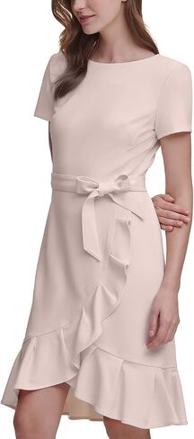 Calvin Klein Women's Sleeveless Dress with Self Belt and Ruffle Skirt Hem in Saudi Arabia
