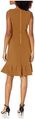 Calvin Klein Women's Sleeveless Dress with Self Belt and Ruffle Skirt Hem in Saudi Arabia