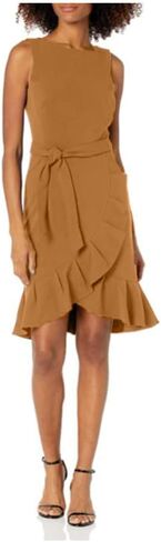 Calvin Klein Women's Sleeveless Dress with Self Belt and Ruffle Skirt Hem in Saudi Arabia
