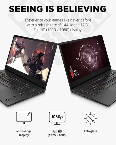 Omen 17 Gaming Laptop, NVIDIA GeForce RTX 3060, Intel Core i7-11800H, 16 GB RAM, 512 GB SSD, 17.3" Full HD 144 Hz Display, Windows 10 Home, RGB Keyboard, Long Battery Life (17-ck0010nr, 2021) in Saudi Arabia