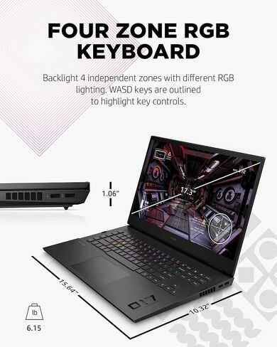Omen 17 Gaming Laptop, NVIDIA GeForce RTX 3060, Intel Core i7-11800H, 16 GB RAM, 512 GB SSD, 17.3" Full HD 144 Hz Display, Windows 10 Home, RGB Keyboard, Long Battery Life (17-ck0010nr, 2021) in Saudi Arabia