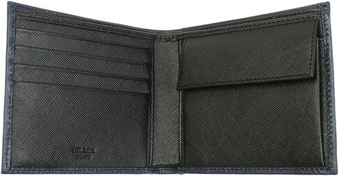 محفظة Prada Mens Blue+Black Saffiano الجلدية ثنائية الطي 2m0738 Baltico+nero، أزرق+أسود، 4.3 "x 3.7", أزرق+أسود, 4.3"x 3.7" in Kuwait