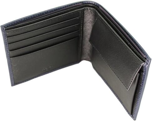 محفظة Prada Mens Blue+Black Saffiano الجلدية ثنائية الطي 2m0738 Baltico+nero، أزرق+أسود، 4.3 "x 3.7", أزرق+أسود, 4.3"x 3.7" in Kuwait