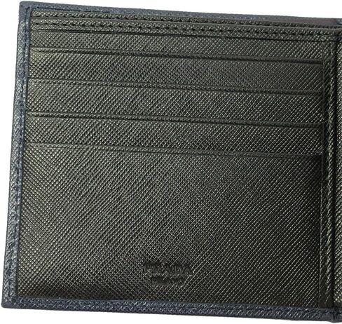 محفظة Prada Mens Blue+Black Saffiano الجلدية ثنائية الطي 2m0738 Baltico+nero، أزرق+أسود، 4.3 "x 3.7", أزرق+أسود, 4.3"x 3.7" in Kuwait