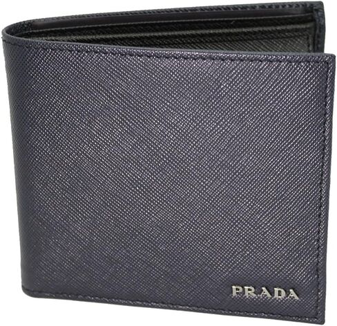 محفظة Prada Mens Blue+Black Saffiano الجلدية ثنائية الطي 2m0738 Baltico+nero، أزرق+أسود، 4.3 "x 3.7", أزرق+أسود, 4.3"x 3.7" in Kuwait