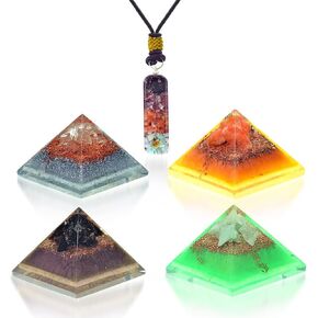 Healing & Cleansing Set - Portable Orgonite Crystal Mini Pyramids of Crystal quartz, Black Obsidian, Chrysoprase, Orange Calcite to feel energized, balanced, grounded, calm and centered