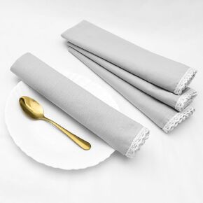 Pearl River Gray Dyed Lace Napkins, Cotton Cloth Napkins, Set of 4-18x18 Inch Washable Dinner Napkins, Kitchen Towel Dinner Table Linen Indian Napkins, Wedding Lace Napkins, Tablecloth, Christmas in Saudi Arabia