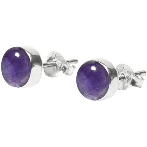 Amethyst Stone Stud Earrings in 925 Sterling Silver, Minimal Earrings, Round Studs Post Earring, Boho Jewelry, Bridesmaid Gift, Handmade Gemstone Earrings