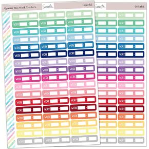 Colorful Work Hours Quarter Box Stickers, Work Shift Tracker Planner Stickers, 1.5" x 0.35" Size, Two Sheets Included, 102 Total Stickers, Daily Schedule in Saudi Arabia