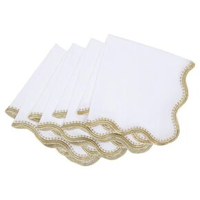 HOMEMPORIA Cotton Linen White/Gold size 18x18 napkins for dining table napkin for Home Decor Dinner Set. in Saudi Arabia