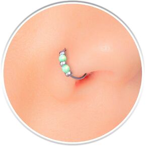 Nose Rings Hoops Set 24G Blue Opals Beads 925 Silver Nose Piercings For Women 7mm Adjustable in Saudi Arabia