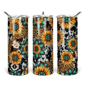 FLORAL TUMBLER, LEOPARD Tumbler, An Elegantly Designed Tumbler With A Lid And A Lovely Sunflower Design - Perfect For Travel in Saudi Arabia