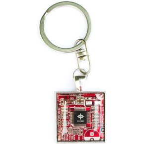 Recycled circuit board keychain, square (Black/dark brown)