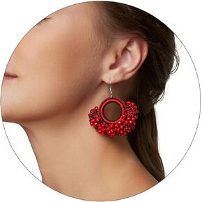 Boho Beaded Tassel Earrings - Handmade Statement Seed Bead Earrings, Bohemian Trendy Large Earrings, African Cute Red Drop Earrings for Women Girls in Saudi Arabia