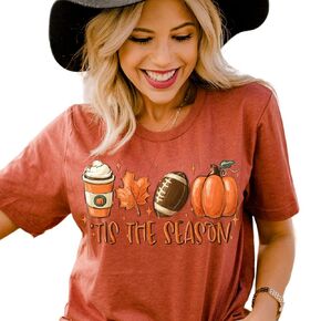Pumpkin Fall shirts for women, Retro Fall Graphic Tees, It's Fall Y'all Pumpkin Shirt, Women's Graphic Tee, Cute Fall Shirts 2023, Thanksgiving Shirt, Pumpkin spice (S, Clay Fall Lattes)