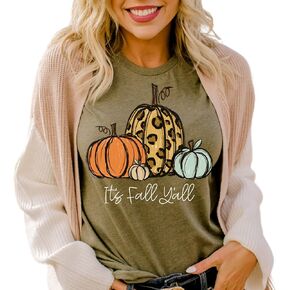 Pumpkin Fall shirts for women, Retro Fall Graphic Tees, It's Fall Y'all Pumpkin Shirt, Women's Graphic Tee, Cute Fall Shirts 2023, Thanksgiving Shirt, Pumpkin spice (S, Clay Fall Lattes)