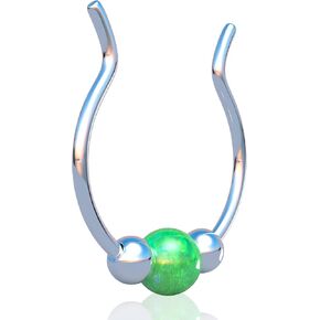 Tiny Clip on Septum Piercing - Hypoallergenic Silver Faux Septum With 3mm Blue Opal - Handmade 925 Silver 20 Gauge Fake Septum Hoop