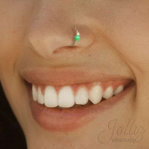 Blue Opal 14k Gold Filled Nose Ring Hoop For Women - 24 Gauge Opal Nose Piercing Ring - Hypoallergenic Piercing Jewelry in Saudi Arabia