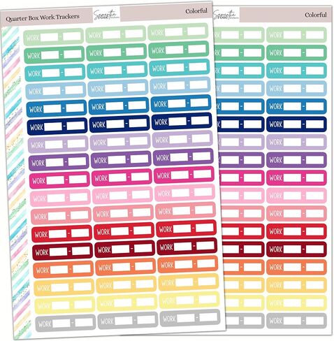 Colorful Work Hours Quarter Box Stickers, Work Shift Tracker Planner Stickers, 1.5" x 0.35" Size, Two Sheets Included, 102 Total Stickers, Daily Schedule in Saudi Arabia