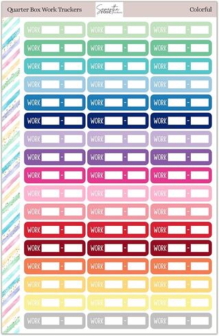 Colorful Work Hours Quarter Box Stickers, Work Shift Tracker Planner Stickers, 1.5" x 0.35" Size, Two Sheets Included, 102 Total Stickers, Daily Schedule in Saudi Arabia