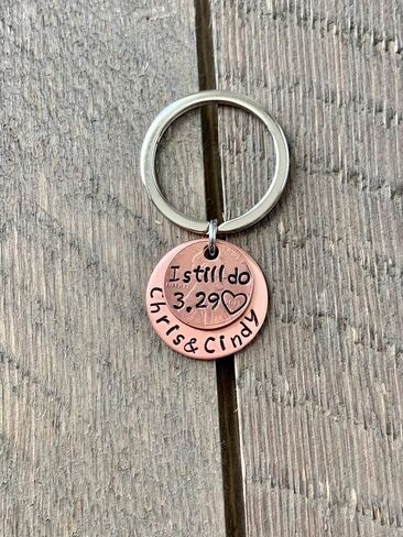 Penny Keychain I Still Do Anniversary Gift Lucky Copper Penny Heart Stamp in Saudi Arabia