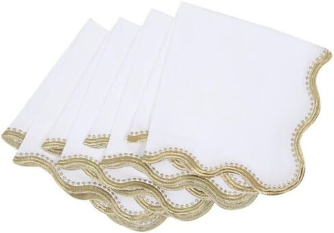 HOMEMPORIA Cotton Linen White/Gold size 18x18 napkins for dining table napkin for Home Decor Dinner Set. in Saudi Arabia