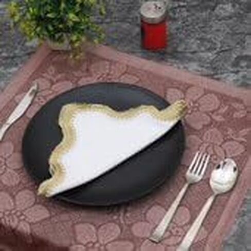 HOMEMPORIA Cotton Linen White/Gold size 18x18 napkins for dining table napkin for Home Decor Dinner Set. in Saudi Arabia