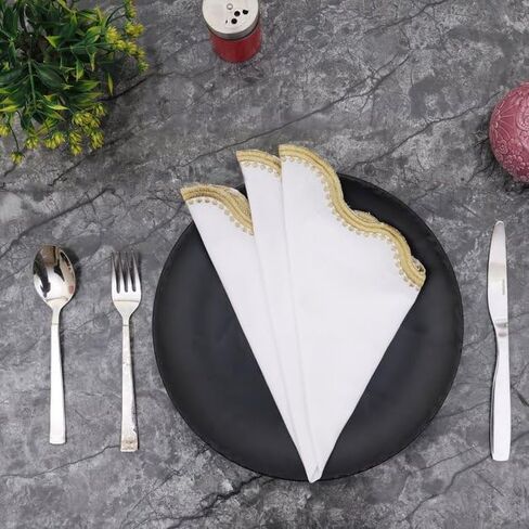 HOMEMPORIA Cotton Linen White/Gold size 18x18 napkins for dining table napkin for Home Decor Dinner Set. in Saudi Arabia