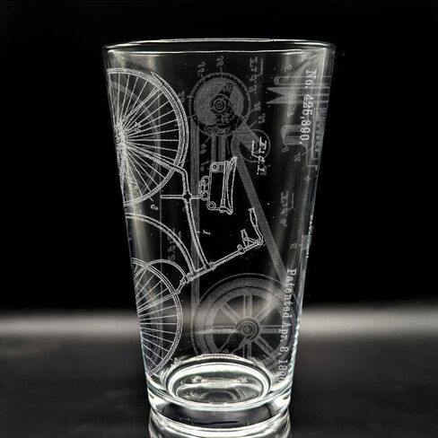 BICYCLE PATENT - 1890 Engraved Beer Pint Glass | Inspired by Historical Inventions Innovations & Machines | Great Collectible Gift Idea & Unique Decor! in Kuwait