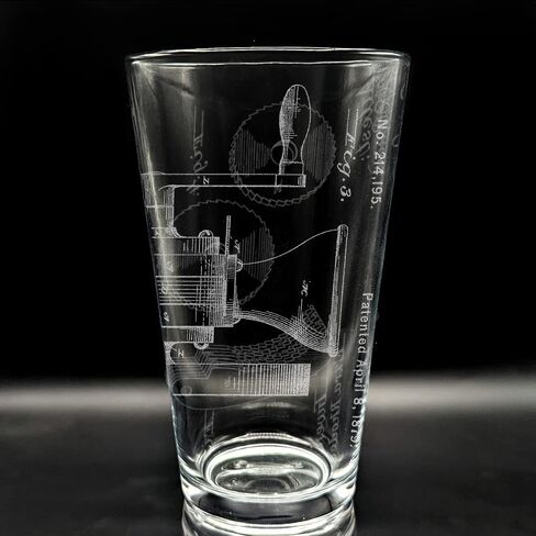 BICYCLE PATENT - 1890 Engraved Beer Pint Glass | Inspired by Historical Inventions Innovations & Machines | Great Collectible Gift Idea & Unique Decor! in Kuwait