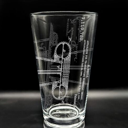 BICYCLE PATENT - 1890 Engraved Beer Pint Glass | Inspired by Historical Inventions Innovations & Machines | Great Collectible Gift Idea & Unique Decor! in Kuwait