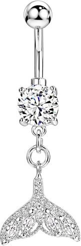 14 Gauge 316L Surgical Steel Belly Button Ring Fishtail Belly Ring Dangling Piercing Jewelry Barbells Clear Cubic Zirconia Navel Rings Silver Screw Bar 10 mm Screw on Piercing Stud Ball End 14G in Kuwait