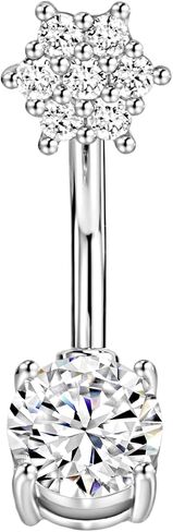 14 Gauge 316L Surgical Steel Belly Button Ring CZ Belly Ring Piercing Jewelry Barbells Clear Cubic Zirconia Navel Rings Silver Screw Bar 10 mm Screw on Piercing Stud Flower End 14G in Saudi Arabia