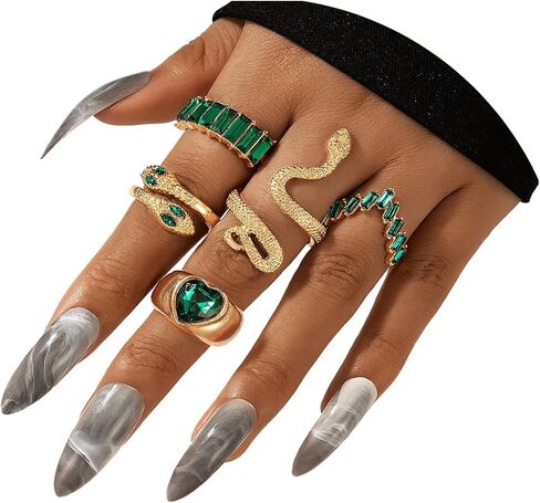 Snake Ring Adjustable Vintage Rings Punk Snake Silver Ring Set Snake Stackable Boho Snake Finger Rings Fashion Animal Rings for Women Men Jewelry (D) in Kuwait