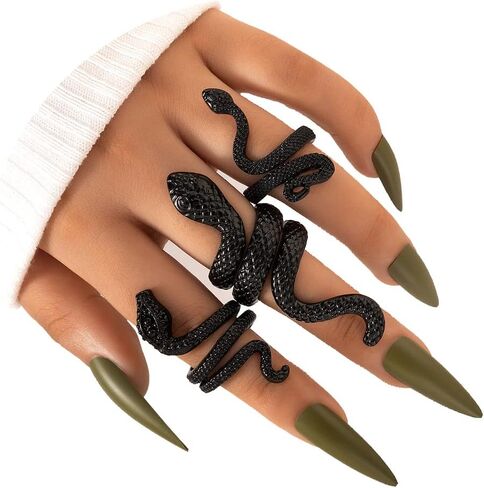 Snake Ring Adjustable Vintage Rings Punk Snake Silver Ring Set Snake Stackable Boho Snake Finger Rings Fashion Animal Rings for Women Men Jewelry (D) in Kuwait