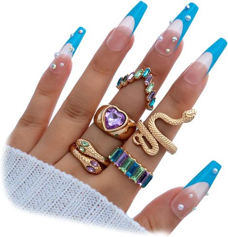 Snake Ring Adjustable Vintage Rings Punk Snake Silver Ring Set Snake Stackable Boho Snake Finger Rings Fashion Animal Rings for Women Men Jewelry (D) in Kuwait