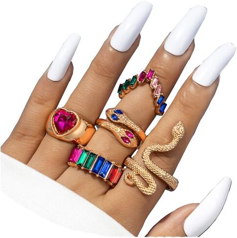 Snake Ring Adjustable Vintage Rings Punk Snake Silver Ring Set Snake Stackable Boho Snake Finger Rings Fashion Animal Rings for Women Men Jewelry (D) in Kuwait