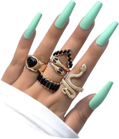 Snake Ring Adjustable Vintage Rings Punk Snake Silver Ring Set Snake Stackable Boho Snake Finger Rings Fashion Animal Rings for Women Men Jewelry (D) in Kuwait
