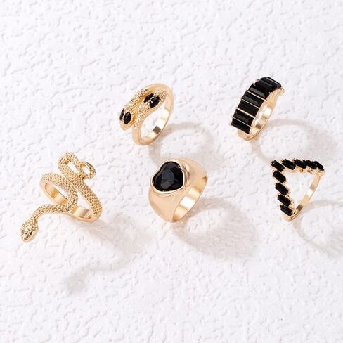 Snake Ring Adjustable Vintage Rings Punk Snake Silver Ring Set Snake Stackable Boho Snake Finger Rings Fashion Animal Rings for Women Men Jewelry (D) in Kuwait
