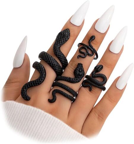 Snake Ring Adjustable Vintage Rings Punk Snake Silver Ring Set Snake Stackable Boho Snake Finger Rings Fashion Animal Rings for Women Men Jewelry (D) in Kuwait