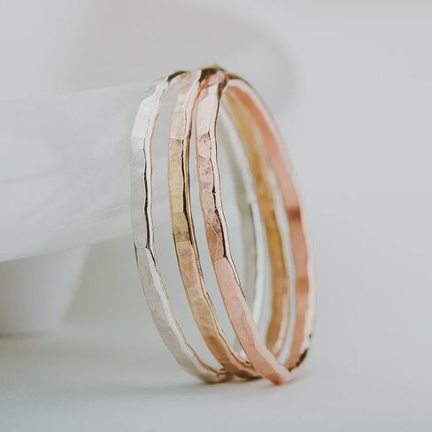 Hammered Stacking Ring | 1mm Skinny Textured Ring in Silver, Gold, or Rose Gold | Comfort Fit USA Sizes 4-12 (6, 925 Sterling Silver) in Saudi Arabia