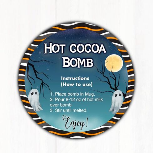 100 ملصق/ملصقات قنبلة الكاكاو الساخنة للهالوين - مستديرة 5.08 سم - ملصقات قنبلة الكاكاو الساخنة تحت عنوان الهالوين لبائعي قنبلة الكاكاو المصنوعة يدويًا من الشوكولاتة in Kuwait