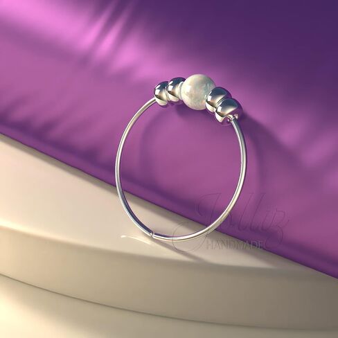 Silver Nose Ring Piercing - Handmade 925 Sterling Silver Nose Hoop with a small 2mm Blue Opal - Thin 24 gauge Hypoallergenic 7mm Nose Rings in Saudi Arabia